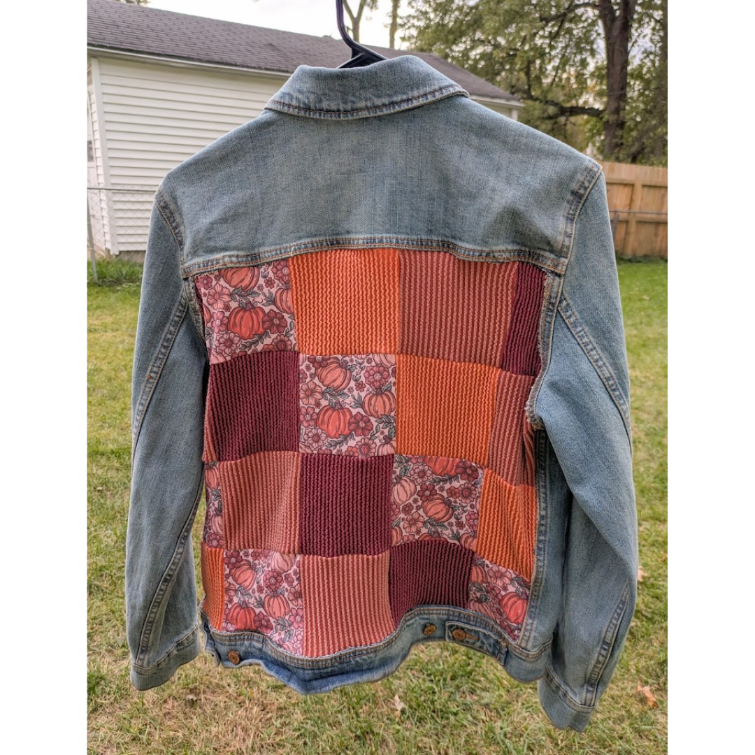 READY TO SHIP: Adult Large Upcycled Patchwork Denim Jacket