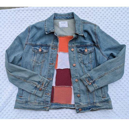 READY TO SHIP: Adult Large Upcycled Patchwork Denim Jacket