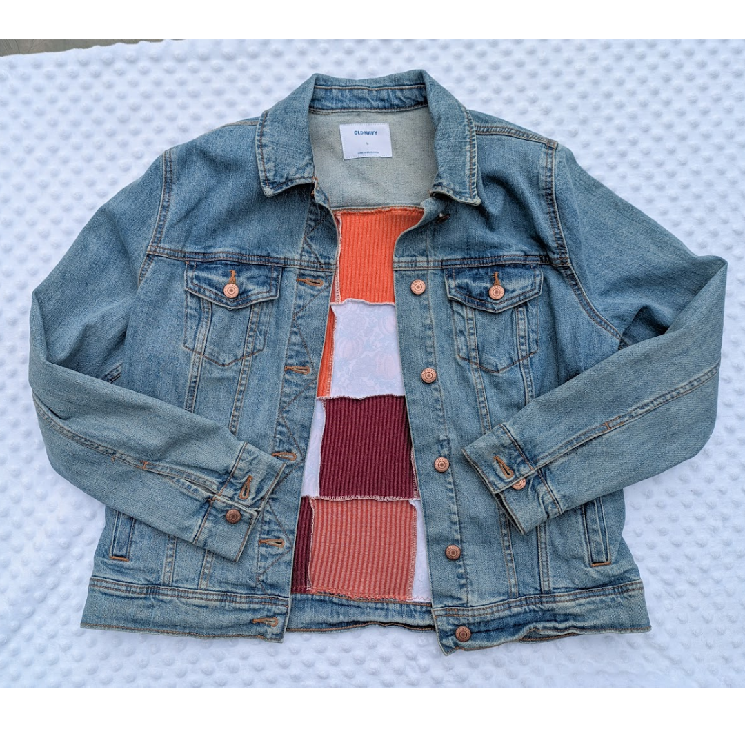 READY TO SHIP: Adult Large Upcycled Patchwork Denim Jacket