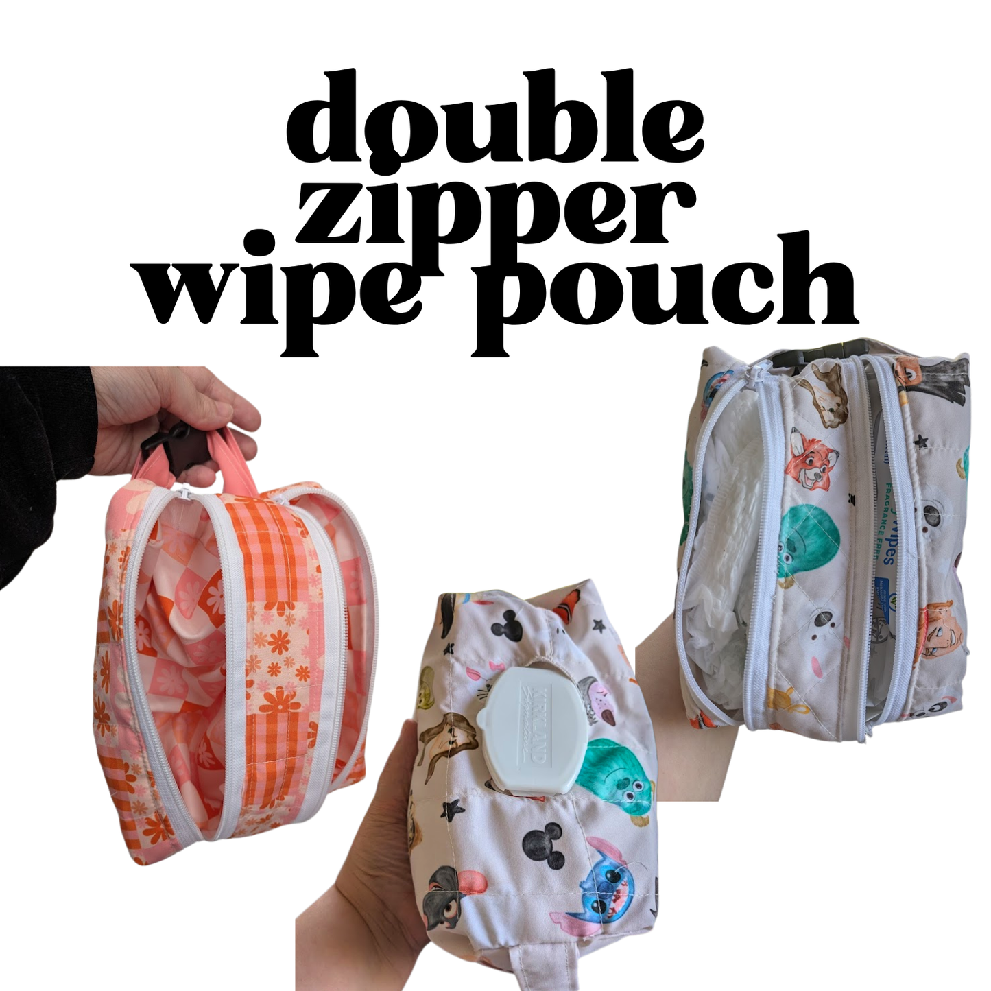 MADE TO ORDER: Double Zipper Wipe + Diaper Pouch